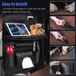 Luxury PU Leather Car Seat Back Organizer with Foldable Tray - Image 3